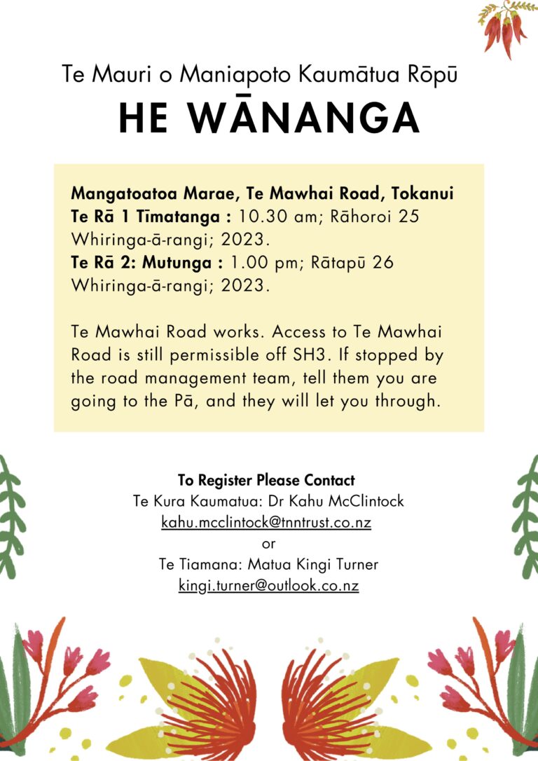 Te Mauri o Maniapoto – He wānanga